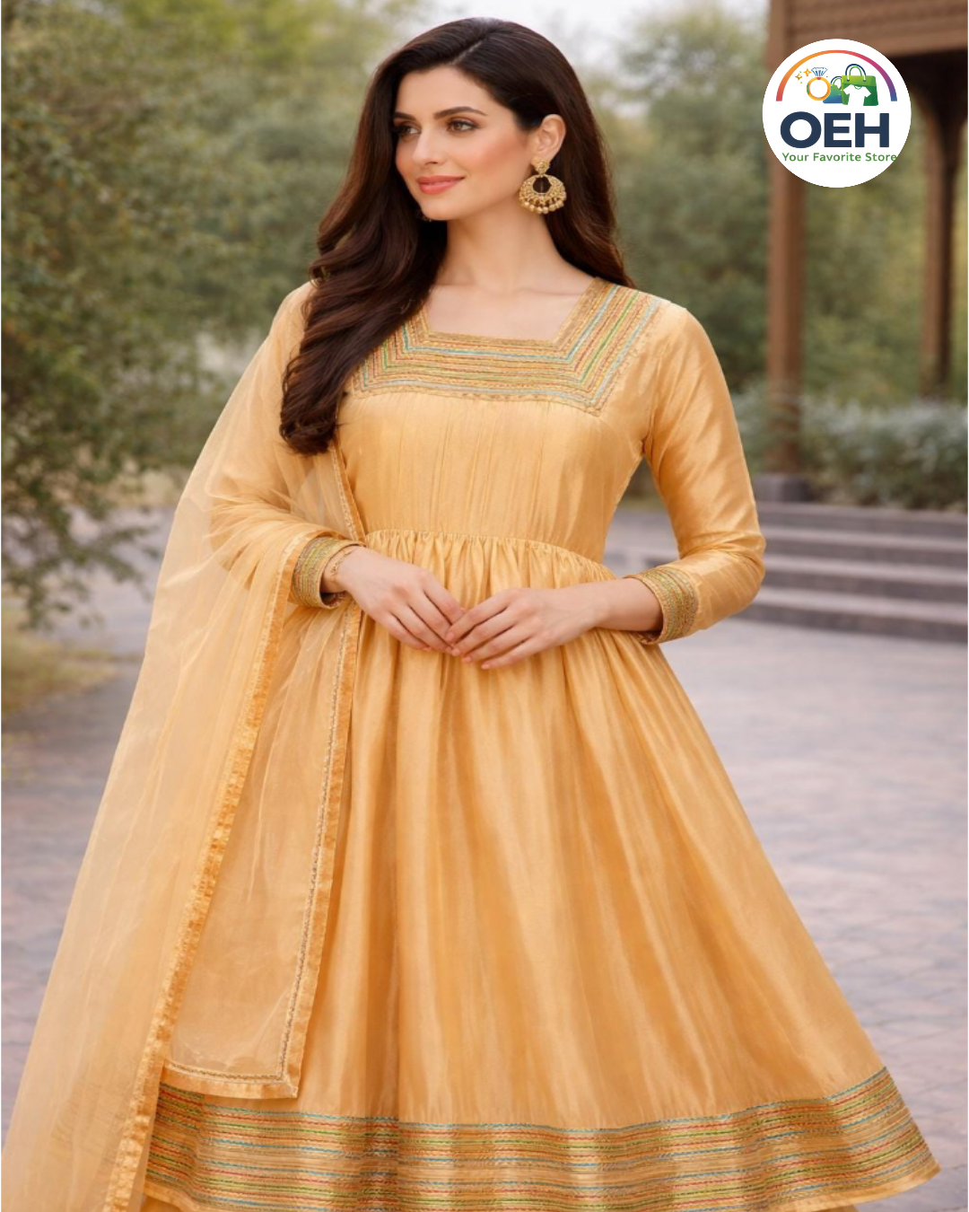 Luxury Embroidered Festive Maxi Dress with Dupatta