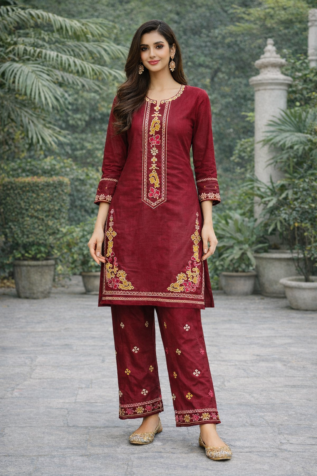 2 Piece Embroidered Soft Cotton Suit