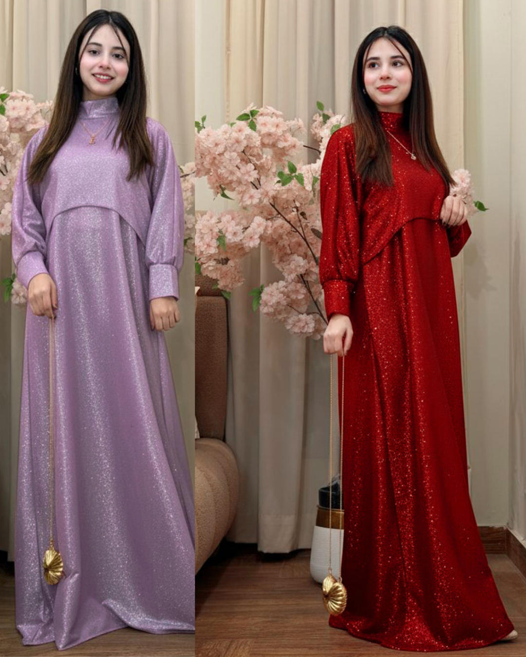Moonlight Glitter Drop Shoulder Cap With Maxi 2Pcs Set